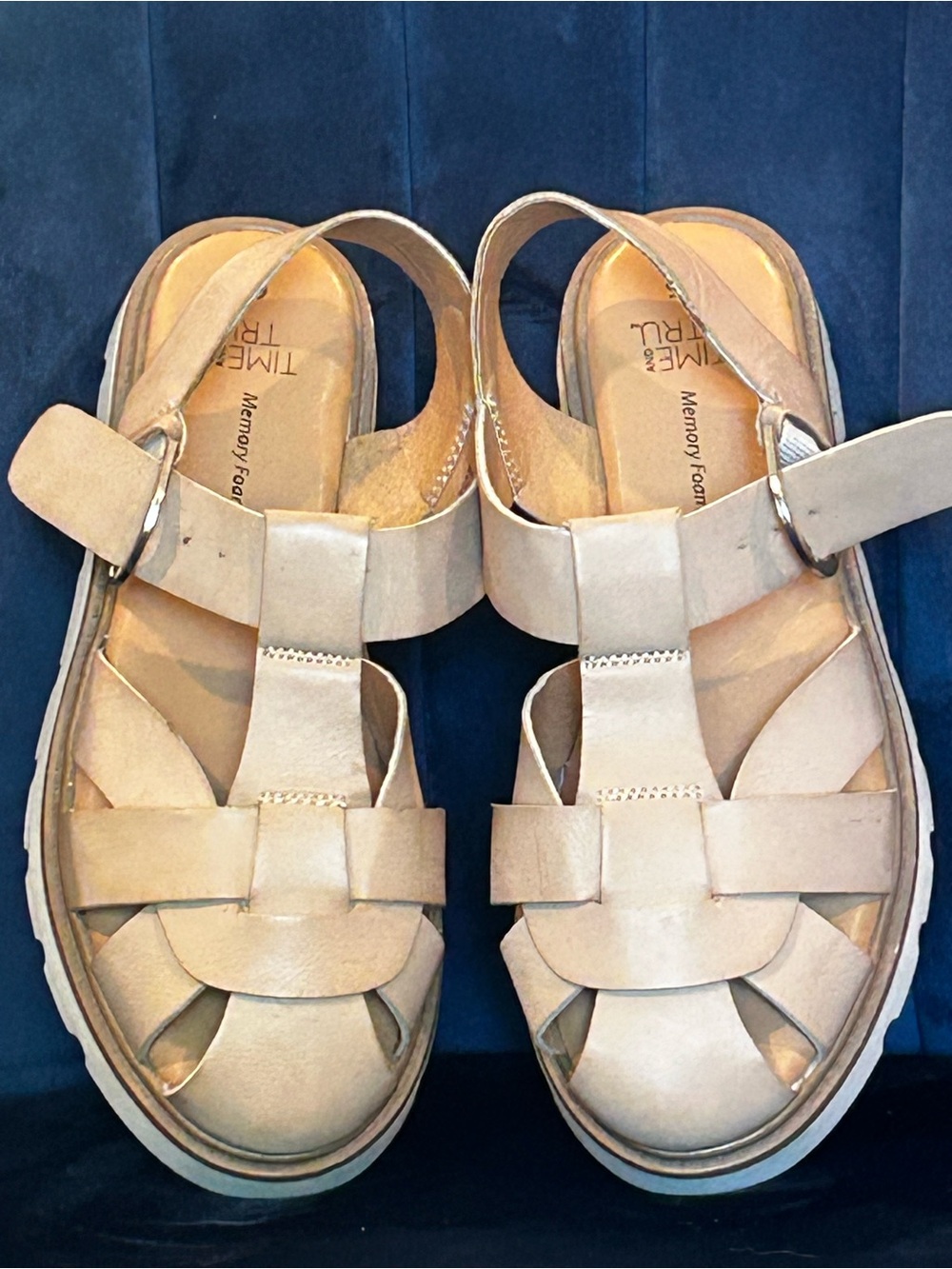 Time and Tru Beige/Tan Leather-Look Fisherman Sandals